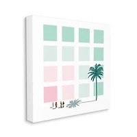 Stupell Industries Tropical Palms and Beach Goers Geometric Pattern Canvas Wall Art