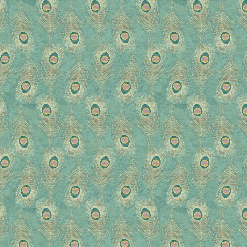 Springs Creative Mint Peacock Feathers Cotton Fabric