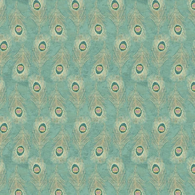 Springs Creative Mint Peacock Feathers Cotton Fabric