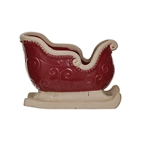 Hello Honey® 6.25" Unglazed & Red Debossed Scrollwork Stoneware Sleigh