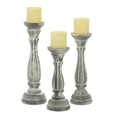 White Distressed Wood Traditional Candle Holder Set, 3ct.