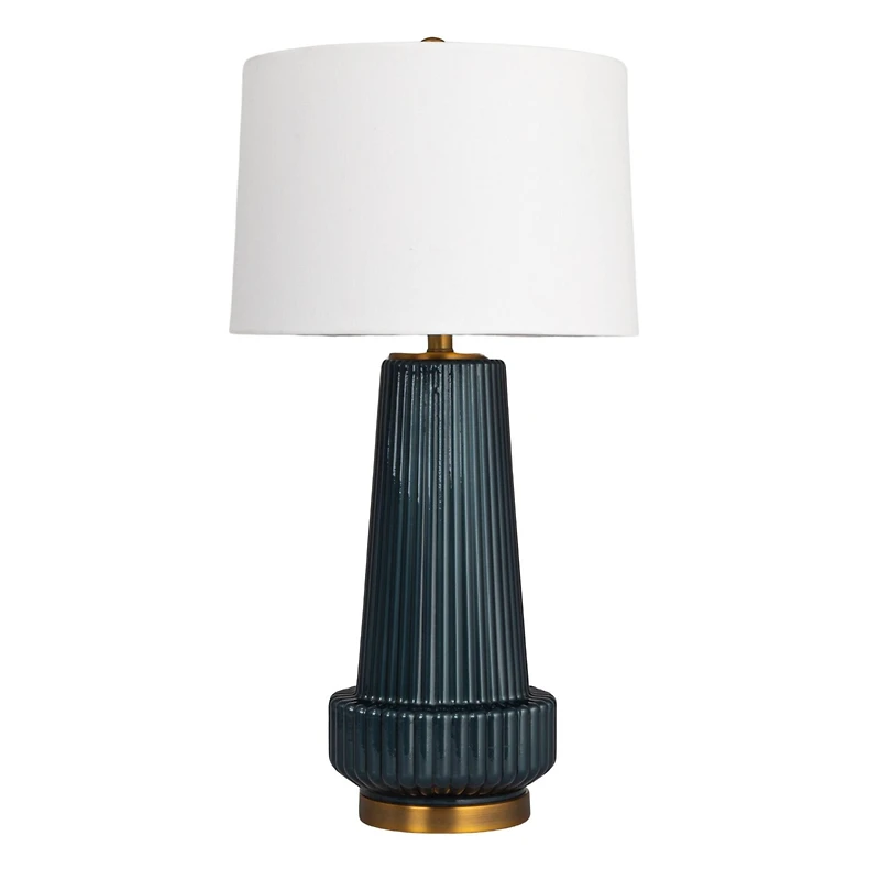 Hello Honey® Blue Stone Glaze Tall Glass Table Lamp with Cream Tapered Drum Shade