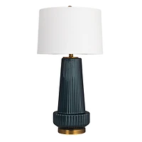 Hello Honey® Blue Stone Glaze Tall Glass Table Lamp with Cream Tapered Drum Shade