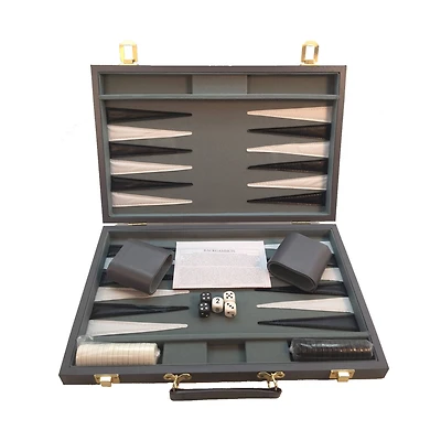15" Gray Vinyl Backgammon Set