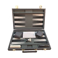 15" Gray Vinyl Backgammon Set