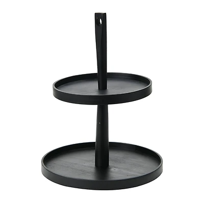Hello Honey® 18" Black Wood 2-Tier Decorative Tray