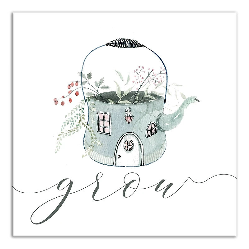 Grow Teapot Floral 16" x 16" Canvas Wall Art