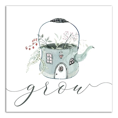 Grow Teapot Floral 16" x 16" Canvas Wall Art