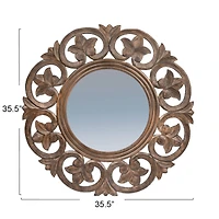 Hello Honey® Walnut Round Carved Botanical Framed Wall Mirror