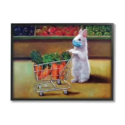 Stupell Industries Bunny Shopping in Face Mask Wall Art in Black Frame