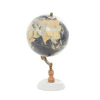 11" Black Marble & Metal Contemporary Globe