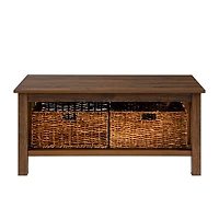 Walker Edison 40" Dark Walnut Mission Storage Coffee Table with Baskets