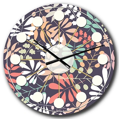 Designart 'Retro Botanical Pattern Ii Mid-Century Modern Wall Clock