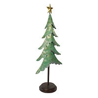 31" Rustic Layered Green & Gold Layered Metal Tabletop Christmas Tree with Gold Star Topper