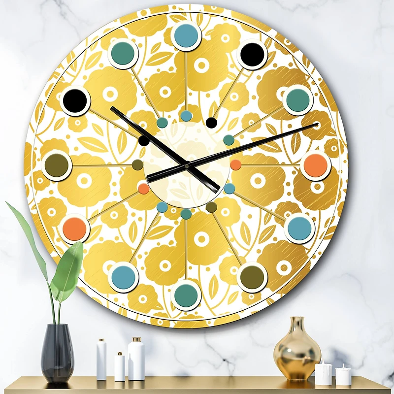 Designart 'Golden Floral I Mid-Century Modern Wall Clock