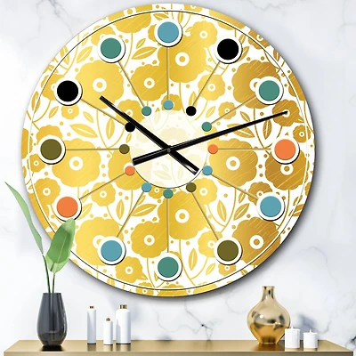 Designart 'Golden Floral I Mid-Century Modern Wall Clock