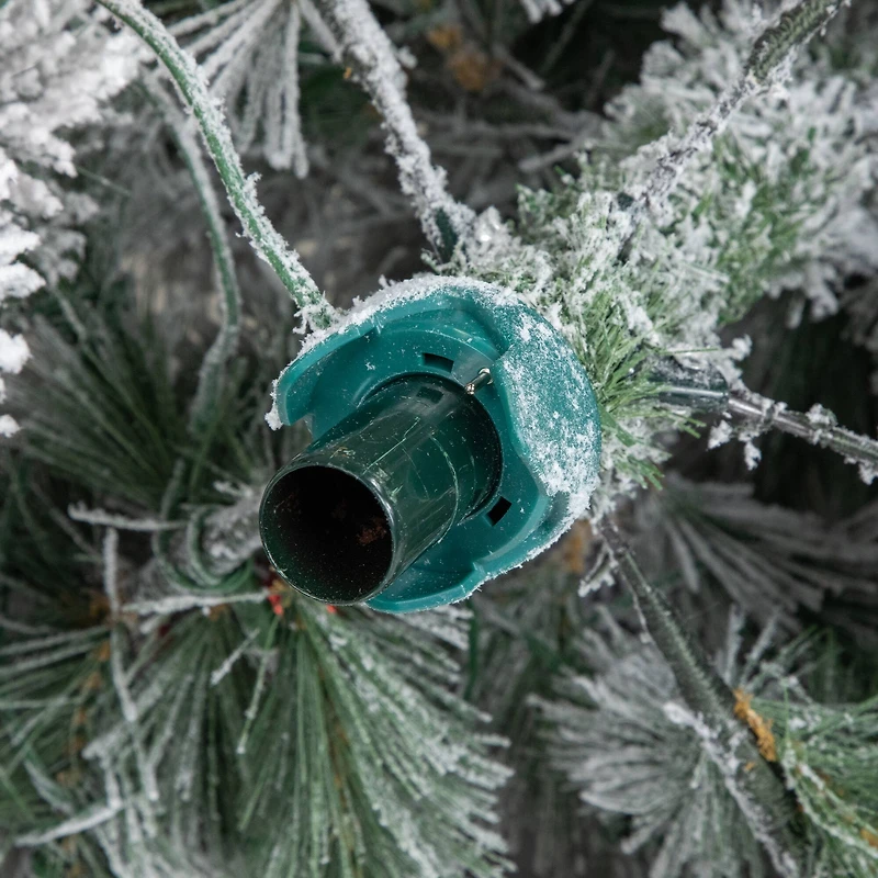 7.5ft. Pre-Lit Snowy Bristle Pine Artificial Christmas Tree with Ornaments, Warm White LED Lights