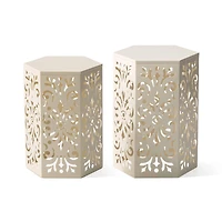 Glitzhome® White Floral Motif Hexagonal Garden Stool Set