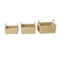 Brown Rattan Woven Decorative Storage Basket with Rope Handles, 3ct.