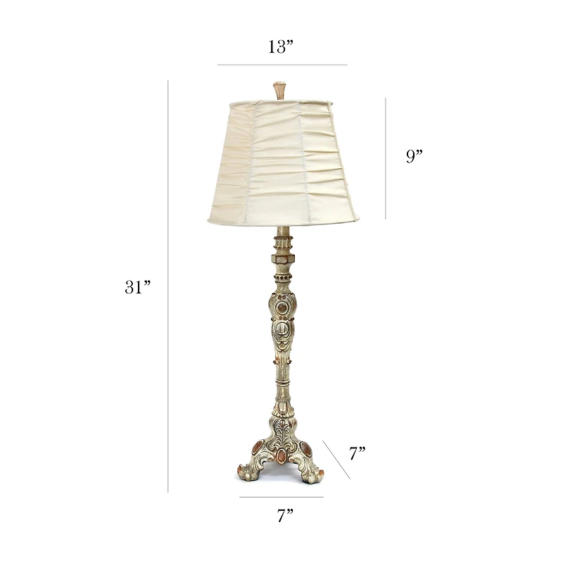Elegant Designs Antique Style Buffet Table Lamp with Cream Ruched Shade