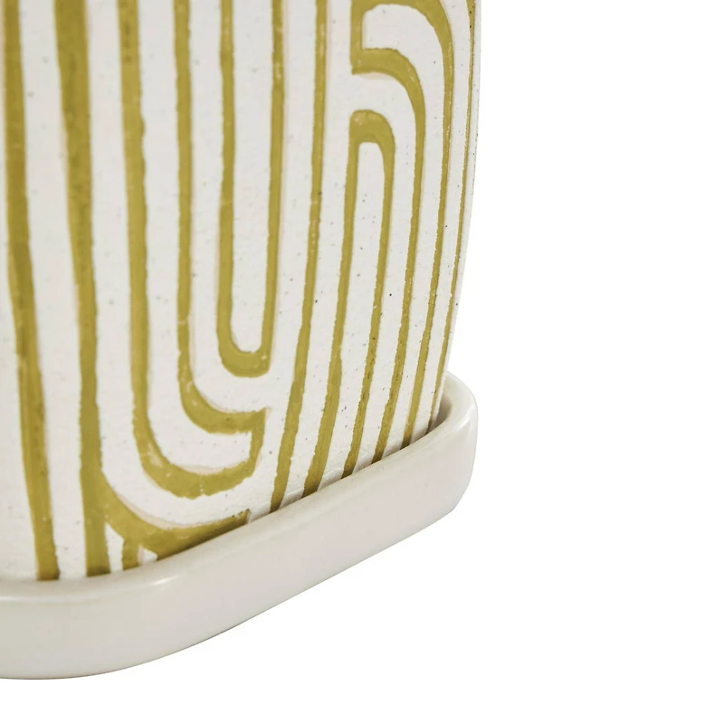 Green Geometric Linear Arch Pattern Ceramic Planter Set