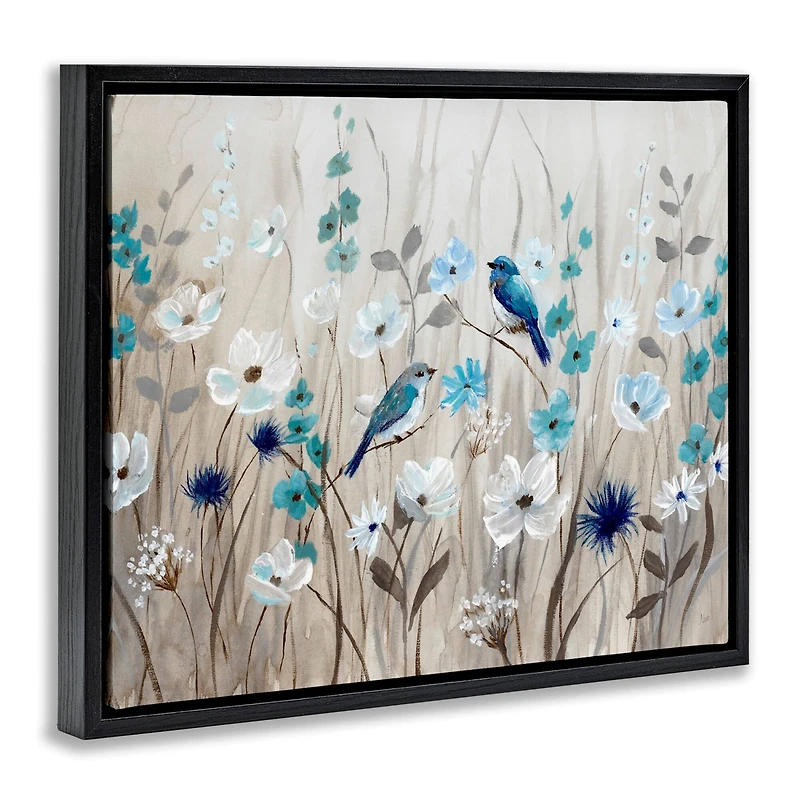 Stupell Industries Birds Floral Meadow Blossoms Floater Framed Art