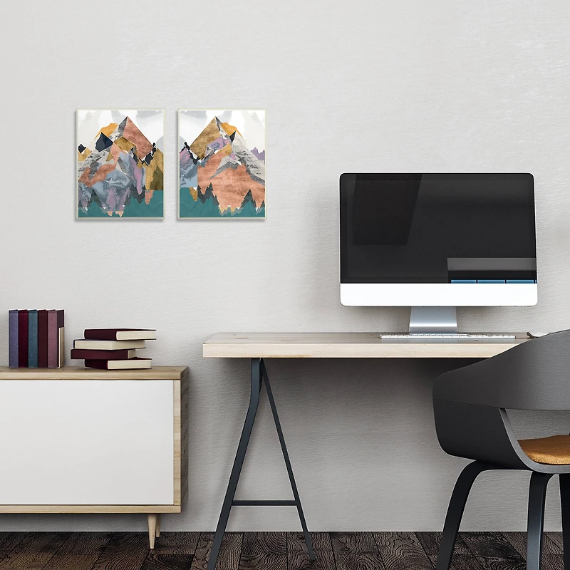 Stupell Industries Foil Collage Abstract Mountain Landscape Framed Wall Art Set