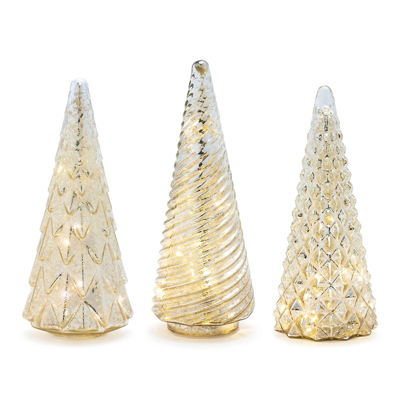 Textured Mercury Glass LED Tree Set