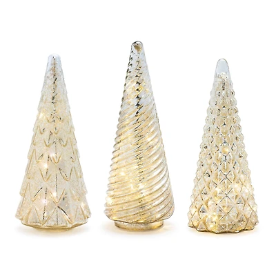 Textured Mercury Glass LED Tree Set