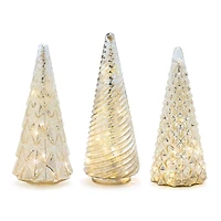Textured Mercury Glass LED Tree Set