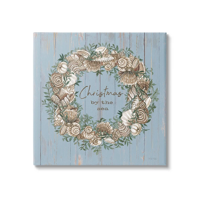Stupell Industries Christmas By The Sea Shell Wreath Canvas Wall Art