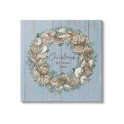 Stupell Industries Christmas By The Sea Shell Wreath Canvas Wall Art