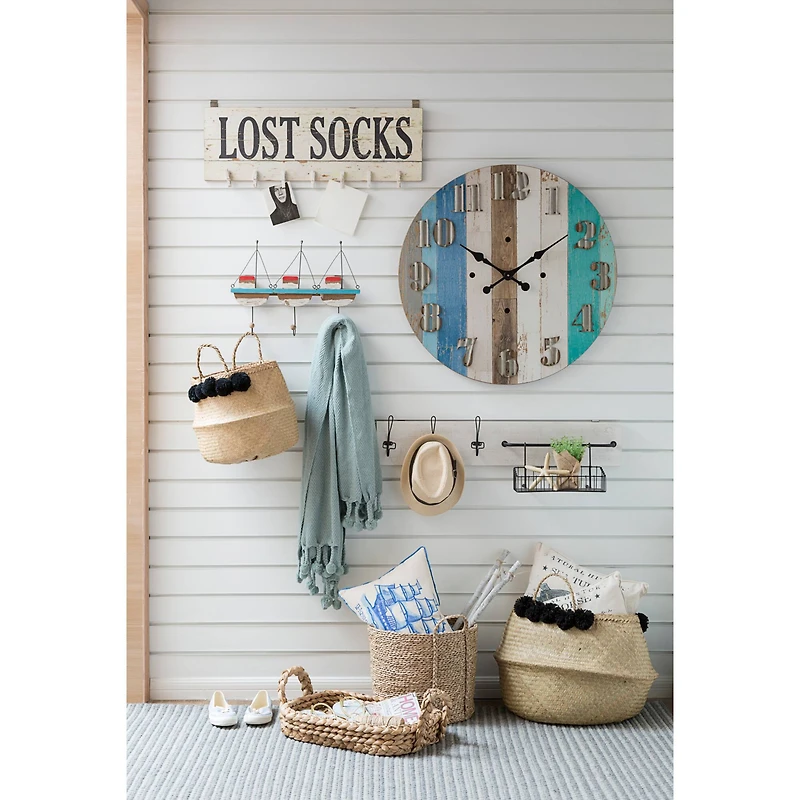 Hello Honey® Blue Cotton Throw with Pom Poms