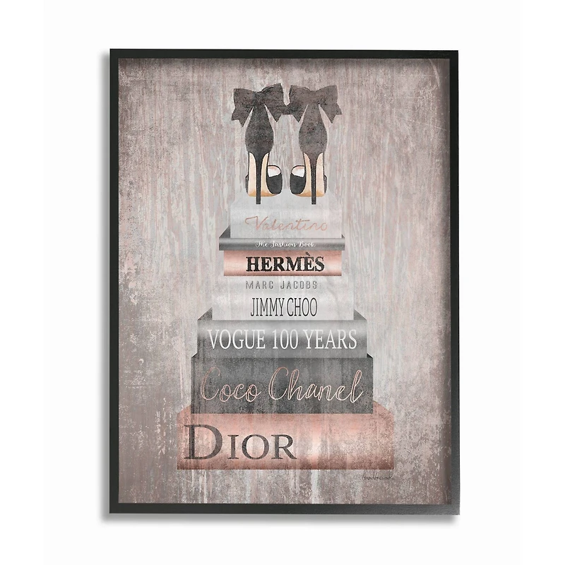 Stupell Industries Luxury Fashion Book Stack & Black Heels Wall Art in Black Frame