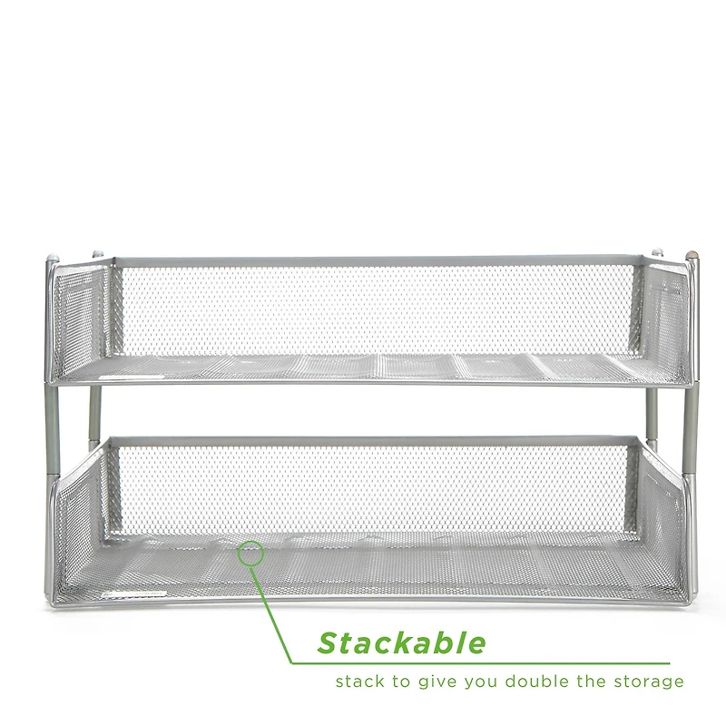 Mind Reader 2 Pack Silver Stackable Metal Mesh Organizer