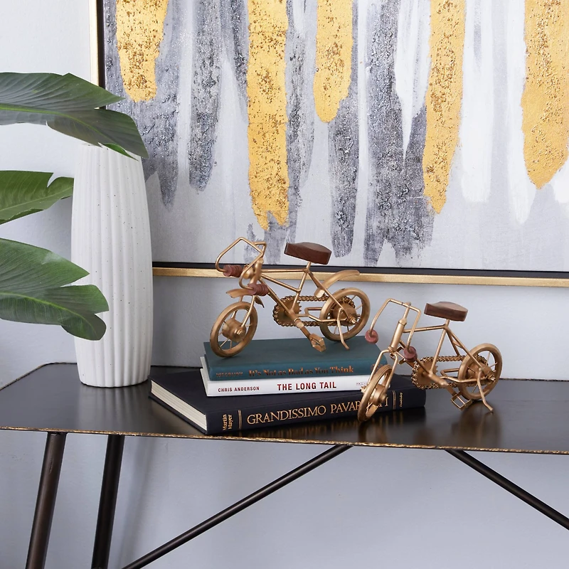 9.75" Gold Finish Metal Bike Tabletop Sculptures, 2ct.