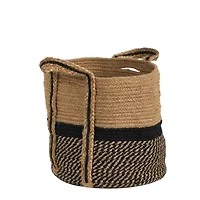 13'' Black Bottom Natural Cotton & Jute Boho Chic Basket Planter