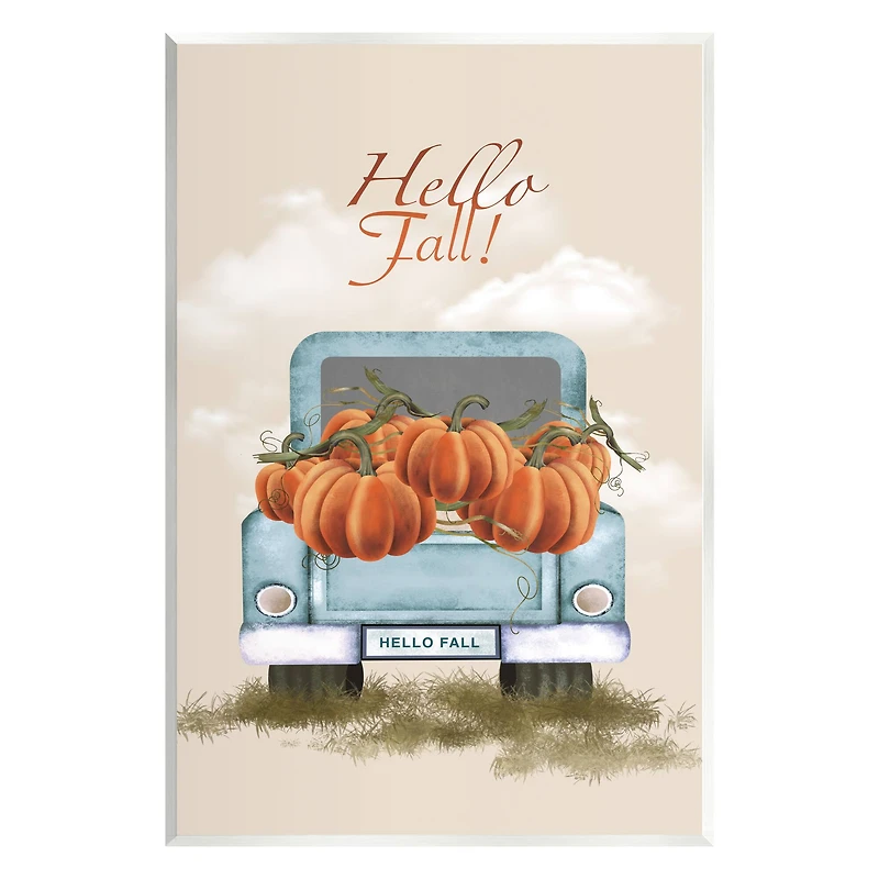 Stupell Industries Hello Fall Seasonal Autumn Pumpkins Wall Plaque Art