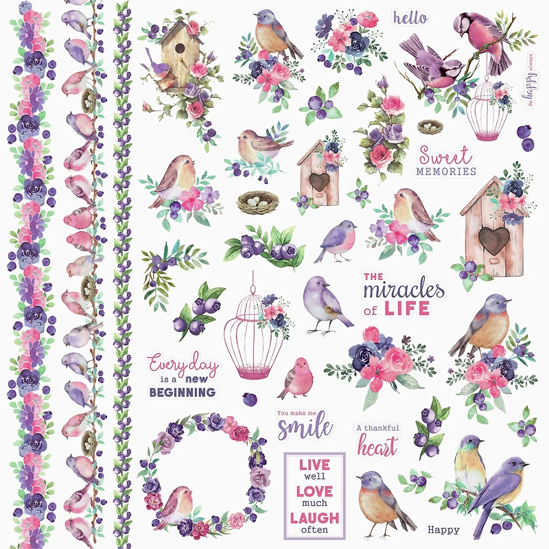 Little Birdie Birds & Berries Cardstock Pack, 12" x 12"