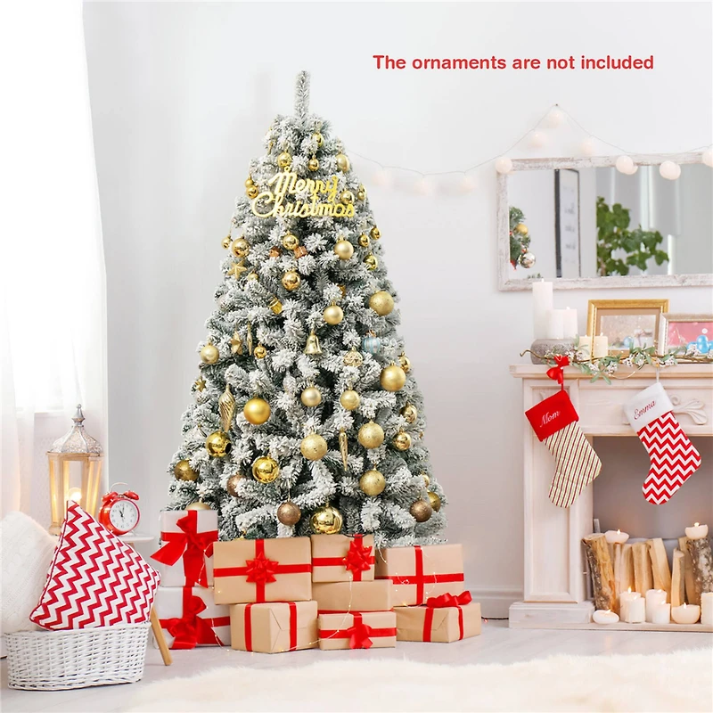 Costway 6ft. Unlit Snow Flocked Hinged Artificial Christmas Tree