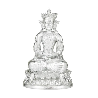 Silver Resin Bohemian Buddha Sculpture, 12" x 8" x 5"