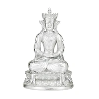 Silver Resin Bohemian Buddha Sculpture, 12" x 8" x 5"