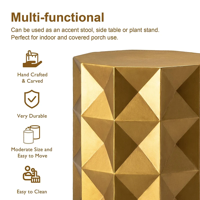 Glitzhome® 17" Antique Gold Geometric Side Table