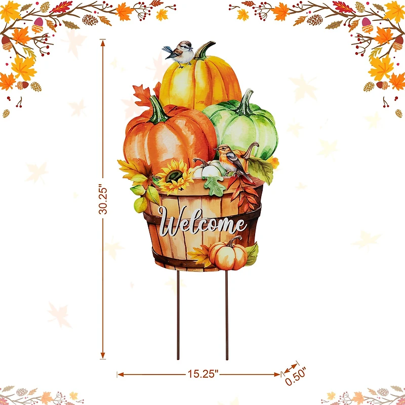Glitzhome® 30.25" Fall Metal Pumpkins with Barrel Yard Stake
