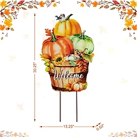 Glitzhome® 30.25" Fall Metal Pumpkins with Barrel Yard Stake