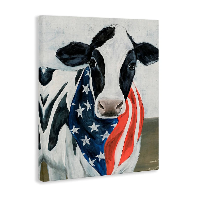 Stupell Industries Farm Cow American Flag Animal Canvas Wall Art