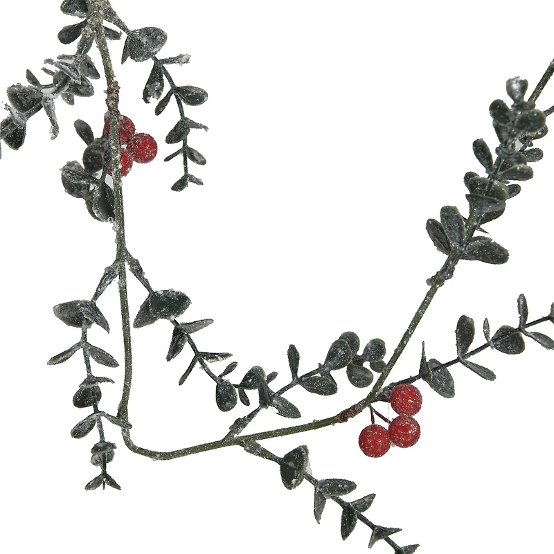 Hello Honey 6ft. Frosted Faux Boxwood Garland with Berries