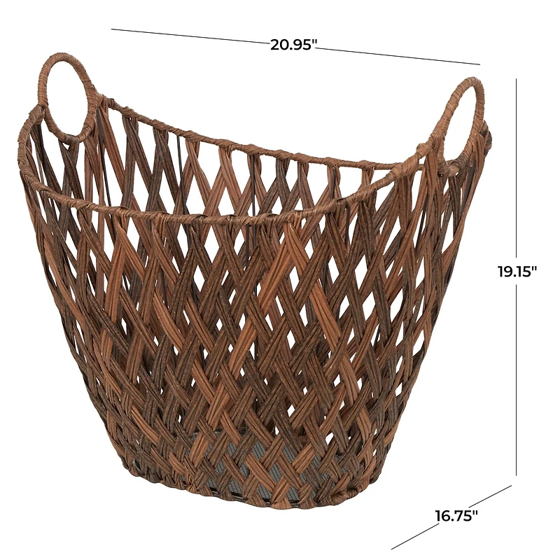21" Bronze Plastic Rattan Geometric Woven Storage Basket