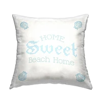 Stupell Industries Sweet Beach Home Delicate Blue Seashell Phrase Throw Pillow, 18" x 18"