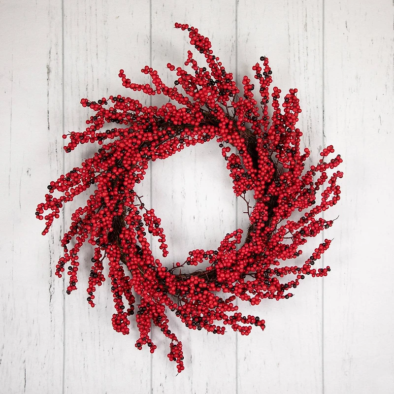 22" Red & Brown Berry Christmas Wreath